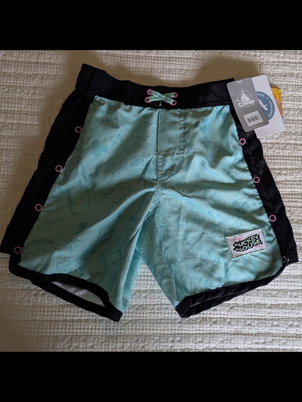 Disney Kids Size Small Mint Green and Black Mickey ADAPTIVE Swim Shorts NWT